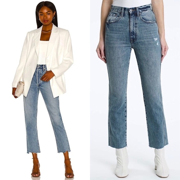 NWT PISTOLA 90s High Rise Distressed Denim Ankle Crop Kick Flare Raw Hem Jean 26 - Picture 1 of 4